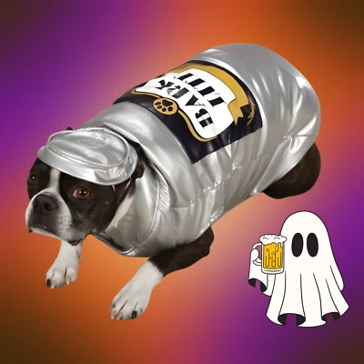 Disfraz de perro de Halloween informal canino corteza liviana lata de cerveza pequeña, mediana mascota cachorro Foto 1 de 4