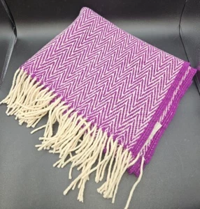 Oversize Wool Scarf Purple Zig Zag 66" × 23" Portugal Chi Coracao Portugal - Picture 1 of 5