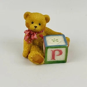 Cherished Teddies Letter P Building Block Bear Figurine Light Pink Blue Green - Picture 1 of 5