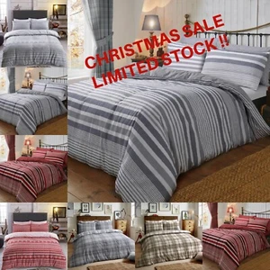 Flannel Duvet Quilt Cover Set Brushed Cotton Warm Christmas Bedding Winter - Picture 1 of 12