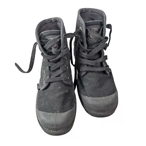 Palladium Boots Women's Size 7 Black Pampa Hi Ankle Bootie Lace Up Canvas Rubber - Picture 1 of 11