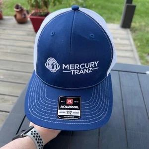 Mercury-TRANZ- w Logo in White on Royal Blue Richardson Trucker Hat Cap Snapback - Picture 1 of 11