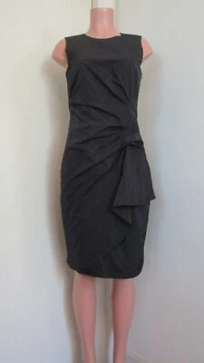 LIDA BADAY BLACK LINED RUCHED RUFFLED FAUX WRAP SLEEVELESS ZIP SHEATH DRESS,  6 - Image 1 of 4