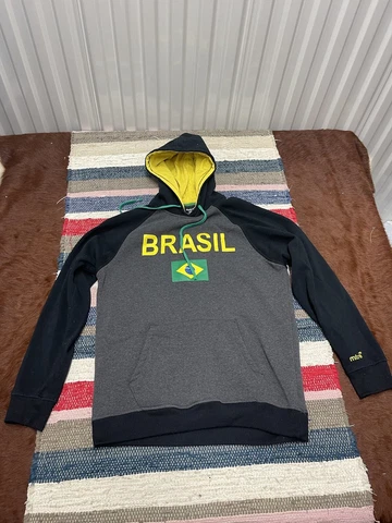 Mitre Brasil Mens Size Medium Black Gray Soccer Hoodie Sweatshirt World Cup Cover