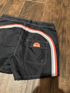 NWT Sundek Surf Beach Shorts Swim Trunks Black Orange Gray Stripes Size 32 - Picture 1 of 13