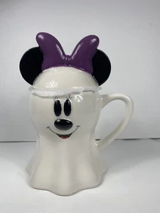 Disney Minnie Mouse Ghost Mug Cup 17 oz With Ears Lid Topper Top Halloween NEW - Picture 1 of 4