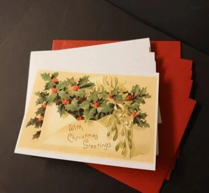 Victorian Christmas Vintage Image 50 cards Holly crimson env fold to A6 blanko - Bild 1 von 5
