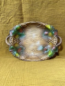 Vintage Resin Serving Tray Dish Faux Wood Grape Vine Leaf Multi Product USA - Picture 1 of 4