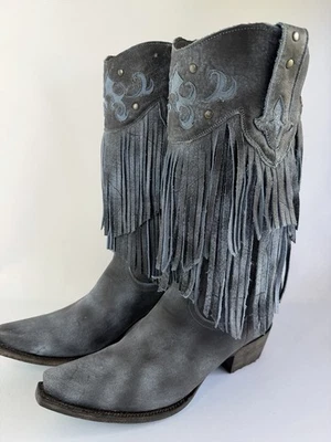 LANE SUEDE & FRINGE Cowboy Boots Womens 9 Western Cowgirl Mid Calf EUC - Image 1 of 4