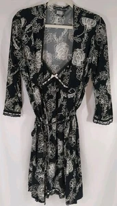 Studio Donatella Jersey Slip Dress Camicia da Notte e Accappatoio Avvolgente B/N Floreale Set 2 Pezzi S/M - Foto 1 di 12
