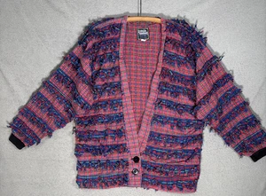 Cárdigan Suéter Paula Dulce Muselina Visón Para Mujer Talla M Algodón Cuadros Peludo Flecos - Imagen 1 de 15