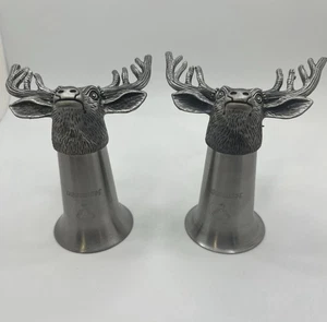 Jagermeister Set Of 2 Pewter/Stainless Steel Buck\Stag Shot Glasses - Picture 1 of 2