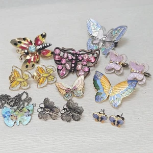 Gemischtes Alter Schmetterling Konvolut Broschen Halskette Ohrringe Emaille Strass 800 Silber - Bild 1 von 11