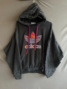 Adidas Hoodie mens Large Black Streetwear Sports Classic 3 stripes Outdoor Faded - Picture 1 of 6