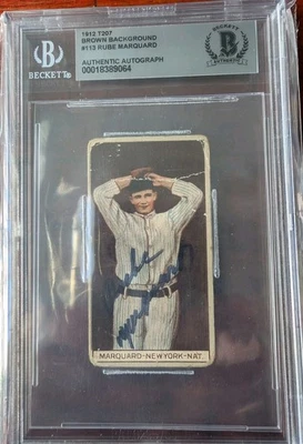 1912 T207 Recruit Signed Rube Marquard Auto BAS Beckett Auth - Image 1 of 2