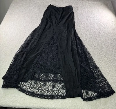 Haute Society Black Cotton Lace Inserts Zip Back Long Skirt Size Small - Image 1 of 3