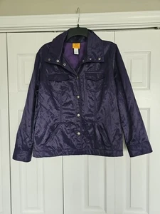 Womens Ruby Rd Size 16 Metallic Purple Jacket Pockets Snap Button Lightweight - Picture 1 of 8