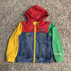 Levis Crayola Jacket Kids 5 S Blue Denim Trucker Colorblock Designer Hooded Coat - Picture 1 of 14