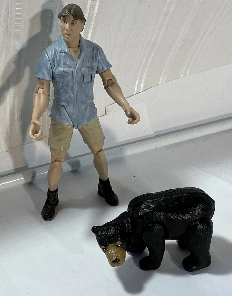 Steve Irwin Talking Crocodile Hunter 6.5”T Blue Shirt & 2001 Black Bear K&M 3”L - Image 1 of 4