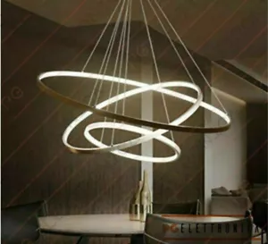 LAMPADARIO A SOSPENSIONE BIANCO DA SOFFITTO ANELLI SOSPESI LED MODERNO LUCE 48W - Foto 1 di 5