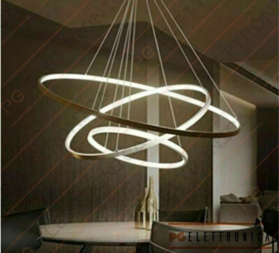 LAMPADARIO A SOSPENSIONE BIANCO DA SOFFITTO ANELLI SOSPESI LED MODERNO LUCE 48W - Immagine 1 di 4