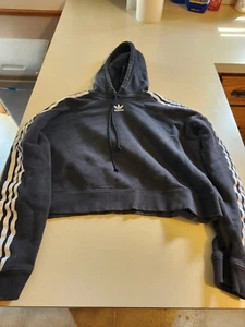 Girl's Adidas Black Crop Hooded Sweatshirt - Picture 1 of 4