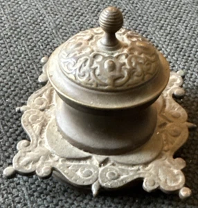 Antique Brass Inkwell W/ Glass Insert-Unusual Base - Picture 1 of 8
