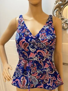 Isaac Mizrahi Live! Size 4 Women's Swim Top Paisley Blue Pink Multicolor - Picture 1 of 5