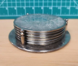 Hermes 1987  Six Silver Plated 4" Circle Coasters & Stand New Orleans Mardi Gras - Picture 1 of 6