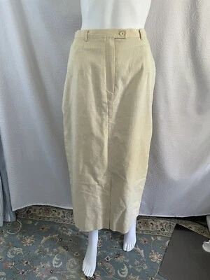 Halston Vintage Midi Skirt 14 Straight Linen Cotton 90s Oatmeal Ivory Lined - Image 1 of 4