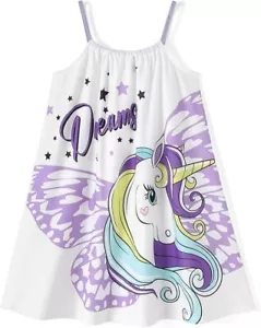 PATPAT Girl Unicorn Dress - Summer Cami Sleeveless Tank Spaghetti Strap, 6-7Y - Picture 1 of 5