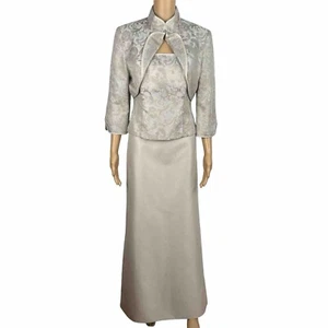 JS COLLECTION VTG Polyester Skirt Suit Top Size 10 Champagne Formal Evening 3PC - Picture 1 of 13