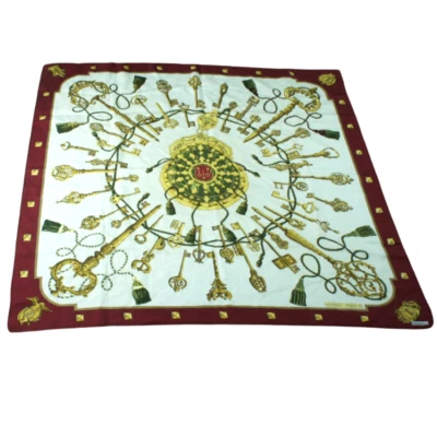 Bufanda de seda sarga vintage HERMÈS "Les Clefs" de Caty Latham en 1965 RARA 34" pulgadas Foto 1 de 4