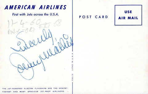 Johnny Mathis Singer Musician Hand Signed Vintage 1960's Autograph Postcard Cover