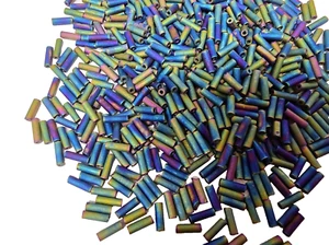 20gms Matsuno 6mm Bugle Beads - Colour 748-FAB-RB - Black Frosted Rainbow - Picture 1 of 3