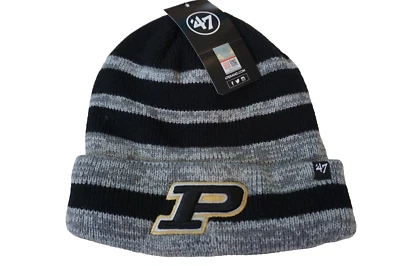 PURDUE BOILERMAKERS '47 BEANIE/ 帽子/帽 100% ACRYLIC 黑色/金色/灰色 OSFM — 第 1/2 张图片