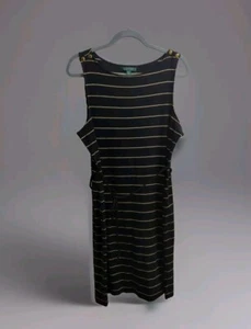 NEW Lauren Ralph Lauren Black W/Metallic Gold Stripes Tank Midi Dress Size XL - Picture 1 of 10