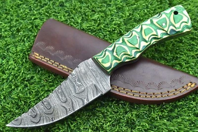 Cuchillo desollador escala mango forjado acero Damasco con funda de cuero -4593 Foto 1 de 4