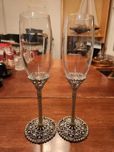 Champagne Flutes, Clear, Crystal, Metal, 7oz - Picture 1 of 6