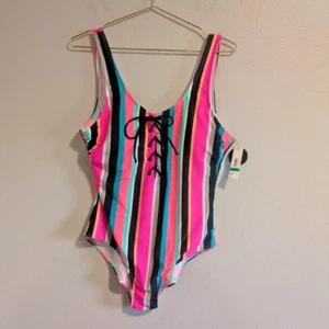 NO BOUNDARIES MULTI COLOR STRIPED SWIMSUIT WOMEN’S XL 15-17 - Picture 1 of 7