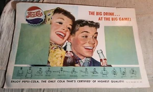 VINTAGE 1940s PEPSI COLA THE BIG DRINK AT THE BIG GAME! PAPER FOOTBALL AD POSTER - Picture 1 of 12