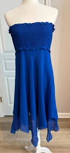 BCBGMaxazria Strapless Dress. Size Medium. Blue. Smocked Bodice. Layered Skirt - Picture 1 of 7