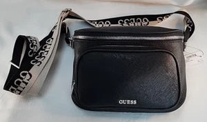 Guess Mini HAILLEY Crossbody Bag In Signature Solid Black - Picture 1 of 8