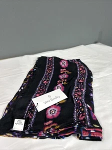Vera Bradley Soft Fringe Scarf NWT Black Red Floral 8f - Picture 1 of 3