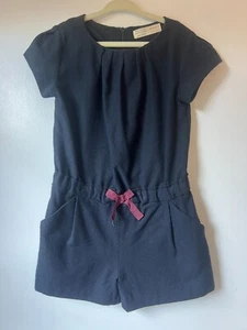 Zara Girls Midnight Blue Wool Romper with Pockets & Bow - Size 4/5 - Picture 1 of 8