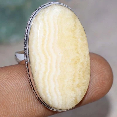 Anillo Laguna Encaje Calcita 925 Chapado en Plata EE. UU. 8 Diseño de Oficina GW Foto 1 de 3