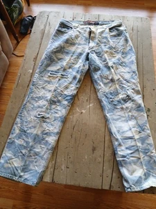 Pantalones de mezclilla holgados vintage Y2K The Source hip hop teñidos con corbata pierna ancha talla 38 para hombre - Imagen 1 de 18