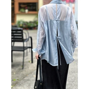 Womens New Chinese Style Back Slit Long Sleeve Button Shirts Sun Protection Tops - Picture 1 of 27