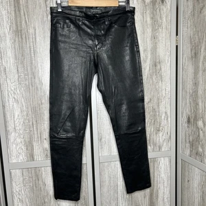 Banana Republic Leather Pants Mid Rise Skinny Genuine Lamb Leather Black Size 28 - Picture 1 of 8