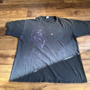 Vintage 90s Single Stitch Cal Cru Wolf Big Face Nature Tee T Shirt Men's XL Neon - Picture 1 of 7